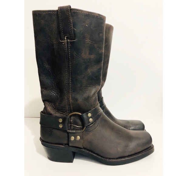 Frye Harness Boots Nubuck Oiled Leather Brown 8 - Picture 3 of 15